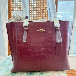 NWT Coach Mollie Tote - Merlot Croc Leather (Boutique Condition)